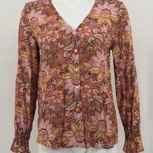 NWT.LOFT Women's Multicolor Floral Button-Up Blouse Size M 100% Vicose